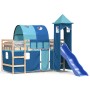 Letto a Soppalco con Torre Bambini Blu 90x200cm Massello Pino