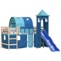 Letto a Soppalco con Torre Bambini Blu 90x200cm Massello Pino