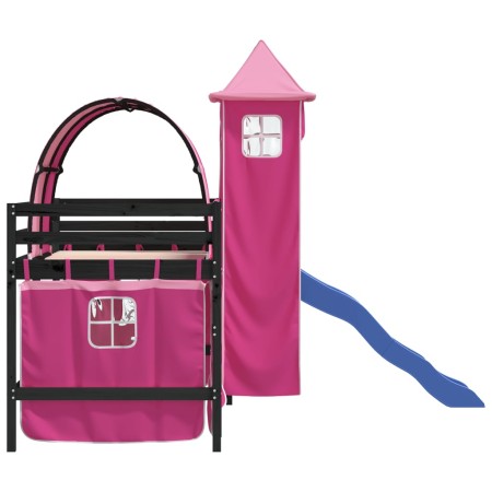 Letto a Soppalco con Torre Bambini Rosa 90x190cm Massello Pino