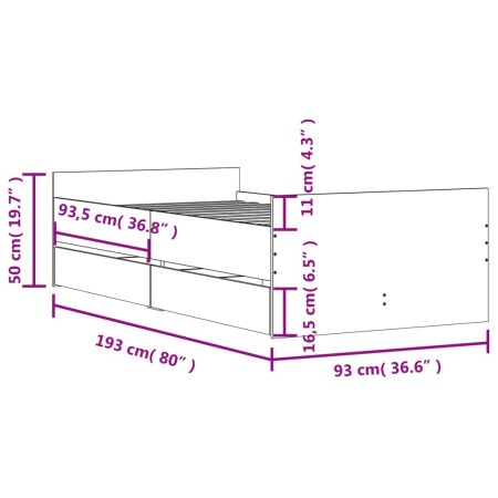 Giroletto con Cassetti Grigio Sonoma 90x190 cm