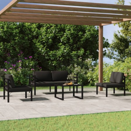 Set Divani da Giardino 5 pz con Cuscini in Alluminio Antracite