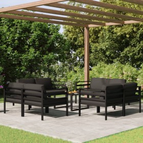 Set Divani da Giardino 9 pz con Cuscini in Alluminio Antracite