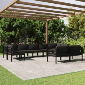 Set Divani da Giardino 9 pz con Cuscini in Alluminio Antracite