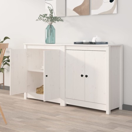 Credenze 2 pz Bianco 70x35x80 cm in Legno Massello di Pino