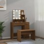 Set Tavolo da Toeletta con LED Rovere Marrone Legno Multistrato