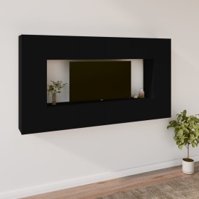 Set Mobili Porta TV 8pz Nero in Legno Multistrato