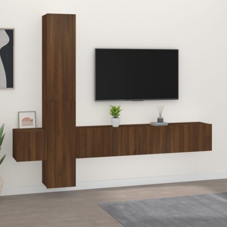 Set di Mobili Porta TV 5 pz Rovere Marrone in Legno Multistrato