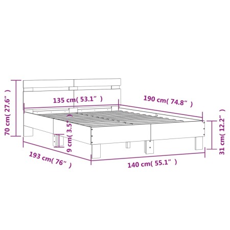 Giroletto con Testiera Rovere Fumo 135x190 cm Legno Multistrato