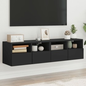 Mobili TV a Parete 2pz Neri 60x30x30 cm in Legno Multistrato