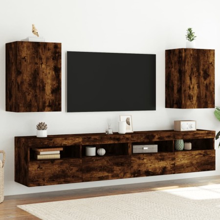 Mobili TV Parete 2pz Rovere Fumo 40,5x30x60cm Legno Multistrato