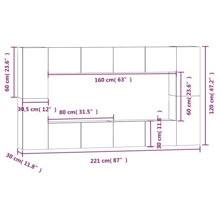 Set Mobili Porta TV 8pz Rovere Marrone in Legno Multistrato