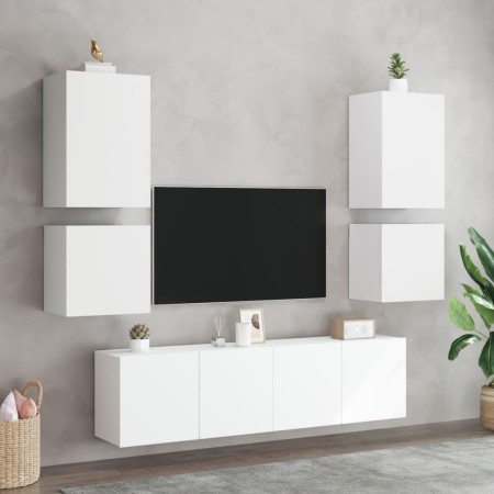 Mobili TV a Parete 2pz Bianchi 40,5x30x40 cm Legno Multistrato