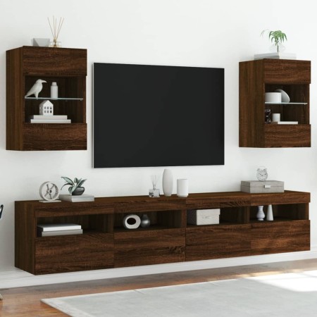 Mobili TV a Parete con Luci LED 2pz Rovere Marrone 40x30x60,5cm