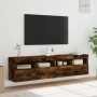 Mobili TV a Parete con Luci LED 2pz Rovere Fumo 80x30x40 cm