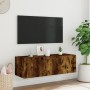 Mobile TV a Parete con Luci LED Rovere Fumo 100x35x31 cm