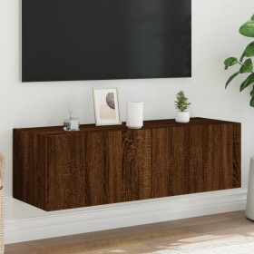 Mobile TV a Parete con Luci LED Rovere Marrone 100x35x31 cm