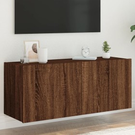 Mobile TV a Parete con Luci LED Rovere Marrone 100x35x41 cm