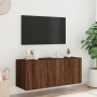 Mobile TV a Parete con Luci LED Rovere Marrone 100x35x41 cm