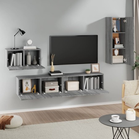 Set di Mobili Porta TV 4 pz Grigio Sonoma in Legno Multistrato