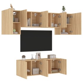 Mobili TV a Muro 6pz Rovere Sonoma in Legno Multistrato