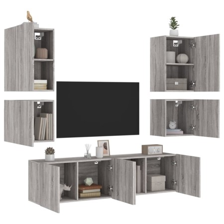 Mobili TV a Muro 6pz Grigio Sonoma in Legno Multistrato