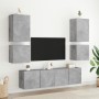 Mobili TV a Muro 6pz Grigio Cemento Legno Multistrato