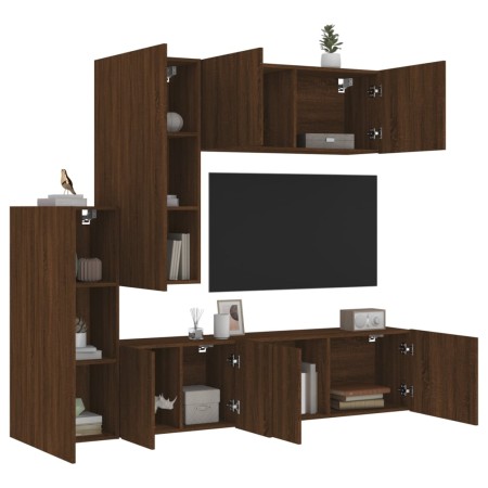 Mobili TV a Muro 5pz Rovere Marrone in Legno Multistrato