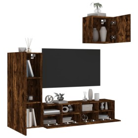 Mobili TV a Muro 4pz Rovere Fumo in Legno Multistrato