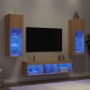 Mobili TV a Muro con LED 5pz Rovere Sonoma Legno Multistrato