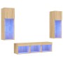 Mobili TV a Muro con LED 5pz Rovere Sonoma Legno Multistrato