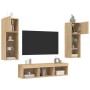 Mobili TV a Muro con LED 5pz Rovere Sonoma Legno Multistrato