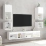 Mobili TV a Muro con LED 8pz Bianchi in Legno Multistrato