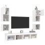 Mobili TV a Muro con LED 8pz Bianchi in Legno Multistrato