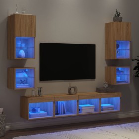 Mobili TV a Muro con LED 8pz Rovere Sonoma Legno Multistrato