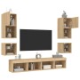 Mobili TV a Muro con LED 8pz Rovere Sonoma Legno Multistrato