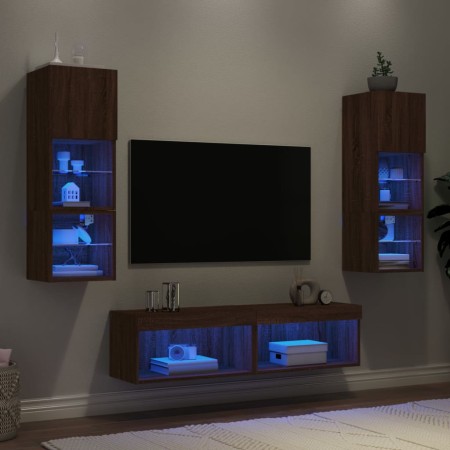 Mobili TV a Muro con LED 6pz Rovere Marrone Legno Multistrato