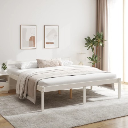 Letto per Anziani Bianco 200x200 cm in Legno Massello di Pino