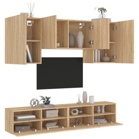 Mobili TV a Muro 5pz Rovere Sonoma in Legno Multistrato