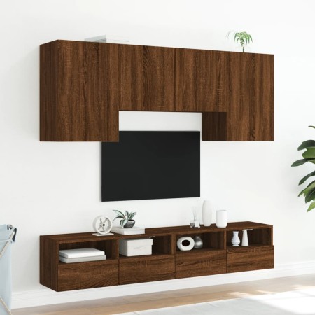 Mobili TV a Muro 5pz Rovere Marrone in Legno Multistrato