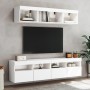 Mobili TV a Muro con LED 5pz Bianchi in Legno Multistrato