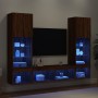 Mobili TV a Muro con LED 5pz Rovere Marrone Legno Multistrato