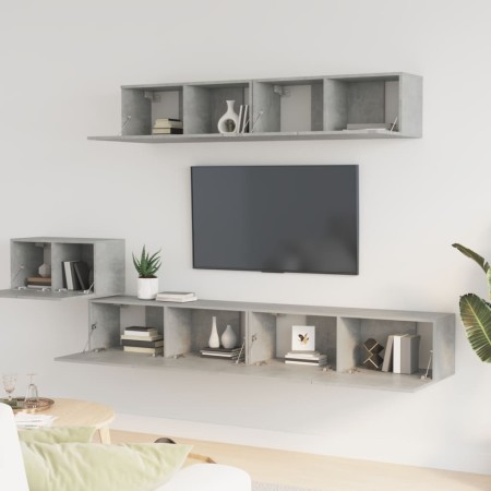 Set di Mobili Porta TV 5 pz Grigio Cemento in Legno Multistrato