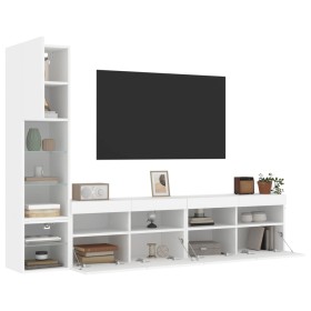 Mobili TV a Muro con LED 4pz Bianchi in Legno Multistrato