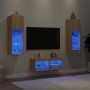 Mobili TV a Muro 4pz con Luci LED Rovere Sonoma