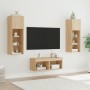 Mobili TV a Muro 4pz con Luci LED Rovere Sonoma