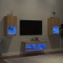 Mobili TV a Muro 4pz con Luci LED Rovere Sonoma