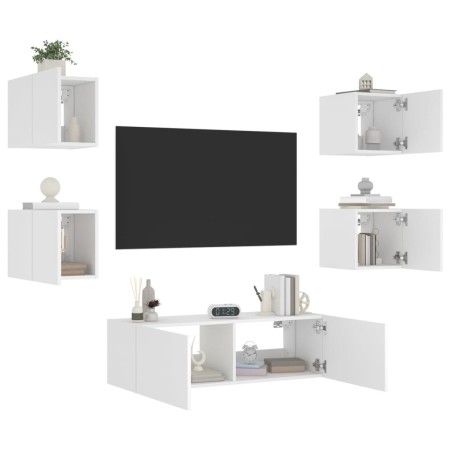 Mobili TV a Muro 5pz con Luci LED Bianchi