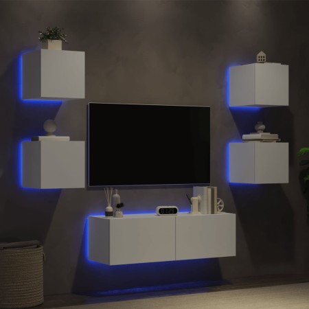 Mobili TV a Muro 5pz con Luci LED Bianchi