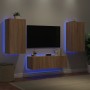 Mobili TV a Muro 3pz con Luci LED Rovere Sonoma