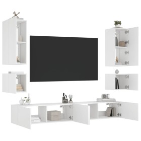 Mobili TV a Muro 6pz con Luci LED Bianchi